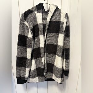 Cozy Checkered Fuzzy Fleece Cardigan